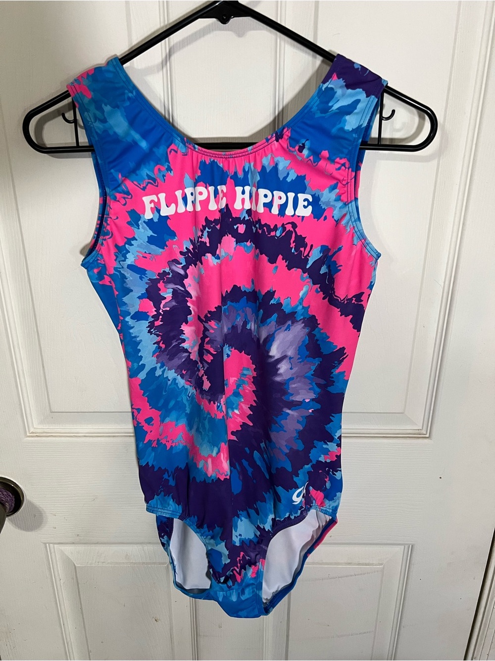 GK Athletic White Leotard with Blue Trim